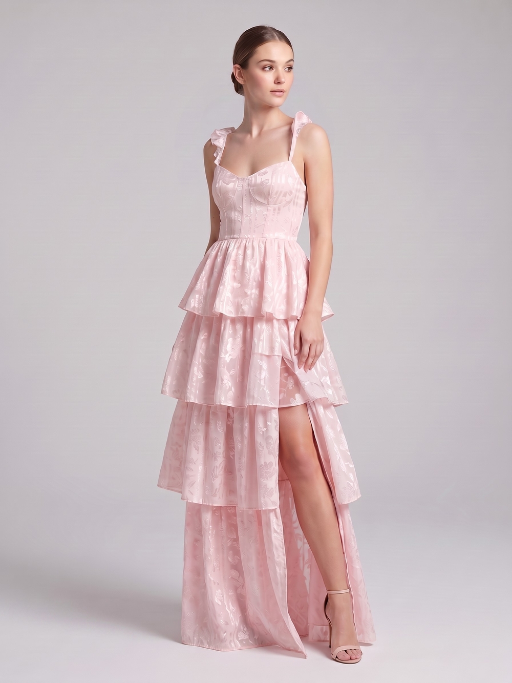 NWT Lulus Blush Pink Tiered High Low Ruffle Maxi Dress XS